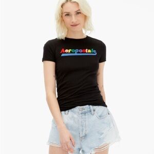 Aeropostale Rainbow Felt Logo Short Sleeve Tee T-Shirt Top